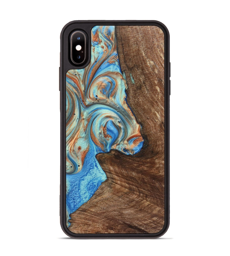 iPhone Xs Max Wood+Resin Phone Case - Traci (Teal & Gold, 723223)