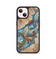 iPhone 14 Wood+Resin Phone Case - Addisyn (Teal & Gold, 723224)