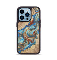 iPhone 14 Pro Wood+Resin Phone Case - Addisyn (Teal & Gold, 723224)