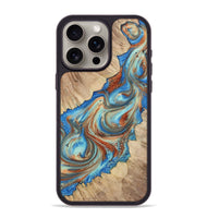 iPhone 15 Pro Max Wood+Resin Phone Case - Addisyn (Teal & Gold, 723224)