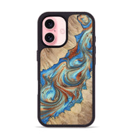 iPhone 16 Wood+Resin Phone Case - Addisyn (Teal & Gold, 723224)