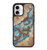 iPhone 16 Plus Wood+Resin Phone Case - Addisyn (Teal & Gold, 723224)