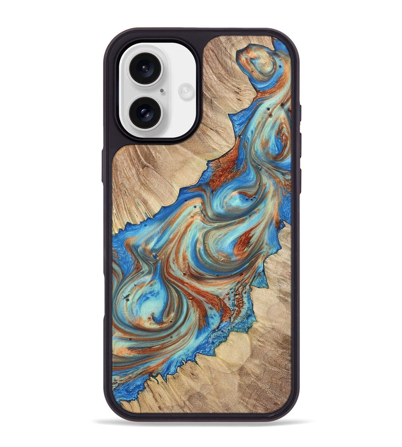 iPhone 16 Plus Wood+Resin Phone Case - Addisyn (Teal & Gold, 723224)