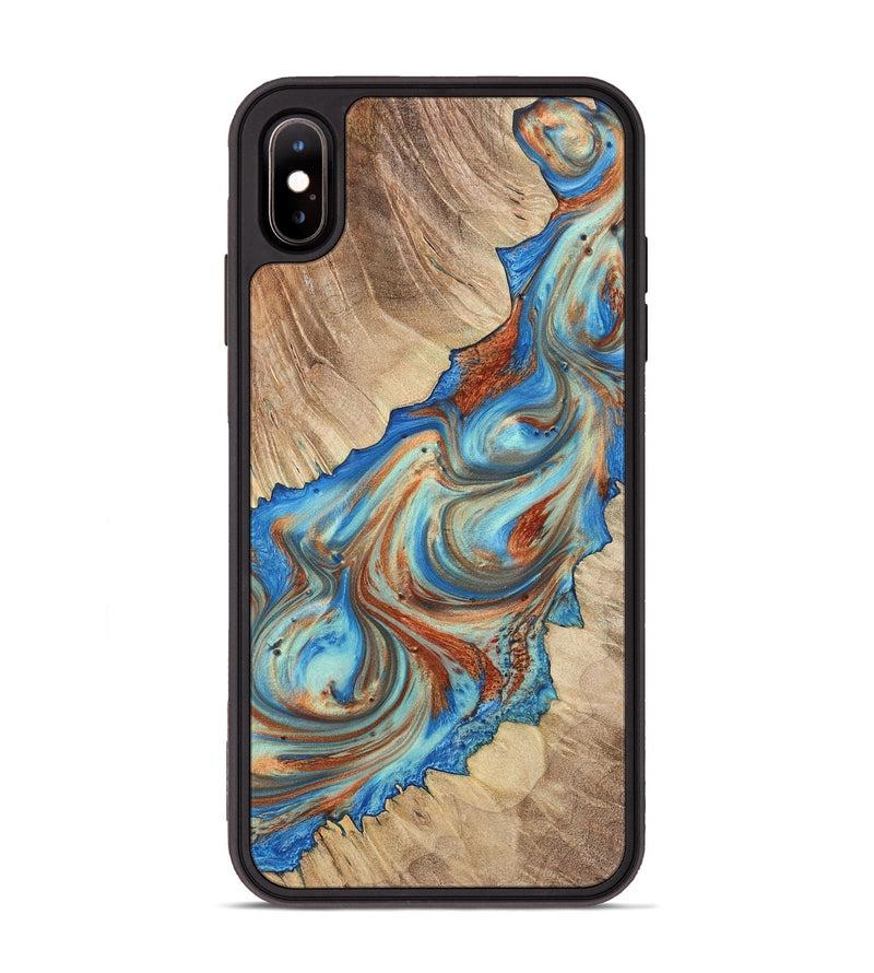 iPhone Xs Max Wood+Resin Phone Case - Addisyn (Teal & Gold, 723224)