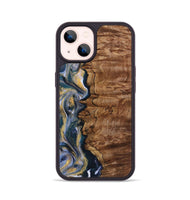 iPhone 14 Wood+Resin Phone Case - Rachelle (Teal & Gold, 723227)