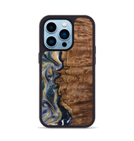 iPhone 14 Pro Wood+Resin Phone Case - Rachelle (Teal & Gold, 723227)