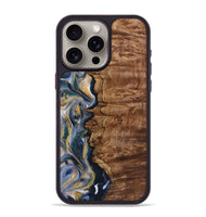 iPhone 15 Pro Max Wood+Resin Phone Case - Rachelle (Teal & Gold, 723227)