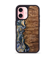 iPhone 16 Wood+Resin Phone Case - Rachelle (Teal & Gold, 723227)