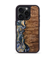 iPhone 16 Pro Wood+Resin Phone Case - Rachelle (Teal & Gold, 723227)