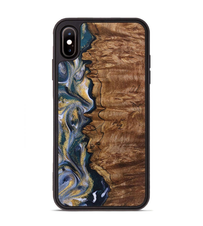 iPhone Xs Max Wood+Resin Phone Case - Rachelle (Teal & Gold, 723227)