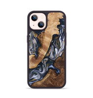 iPhone 14 Wood+Resin Phone Case - Hayes (Teal & Gold, 723228)