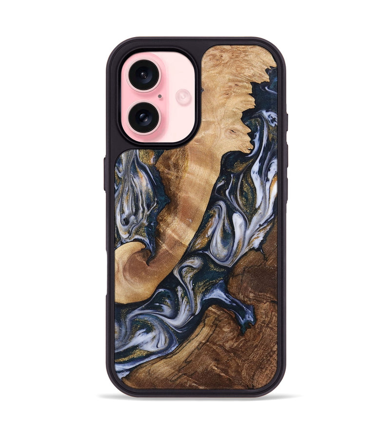 iPhone 16 Wood+Resin Phone Case - Hayes (Teal & Gold, 723228)