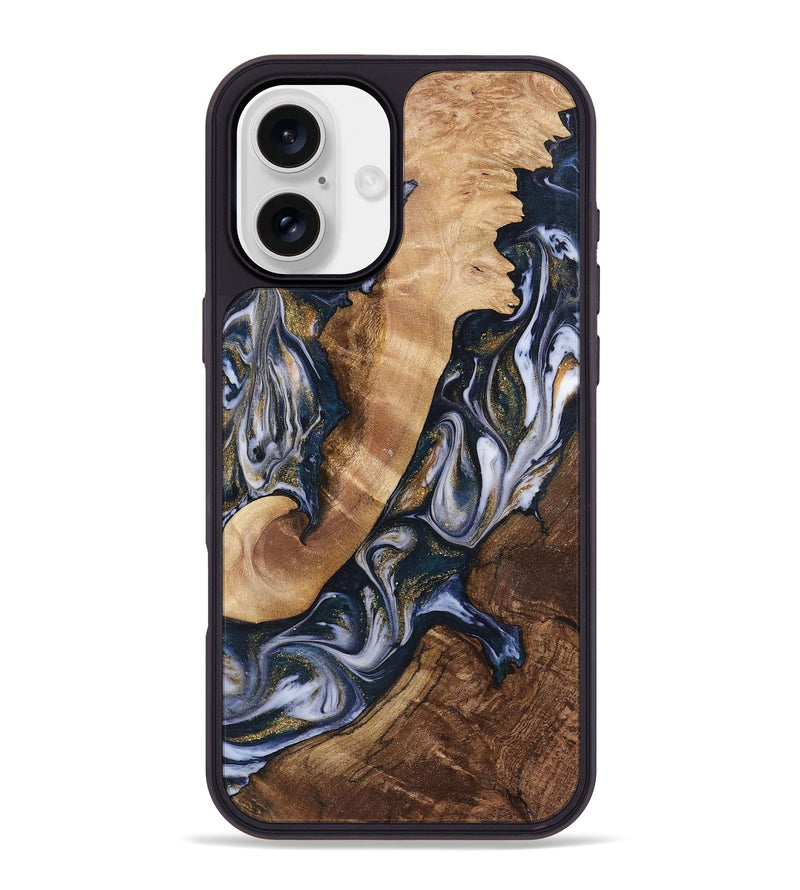 iPhone 16 Plus Wood+Resin Phone Case - Hayes (Teal & Gold, 723228)