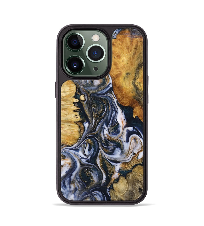 iPhone 13 Pro Wood+Resin Phone Case - Londyn (Teal & Gold, 723229)