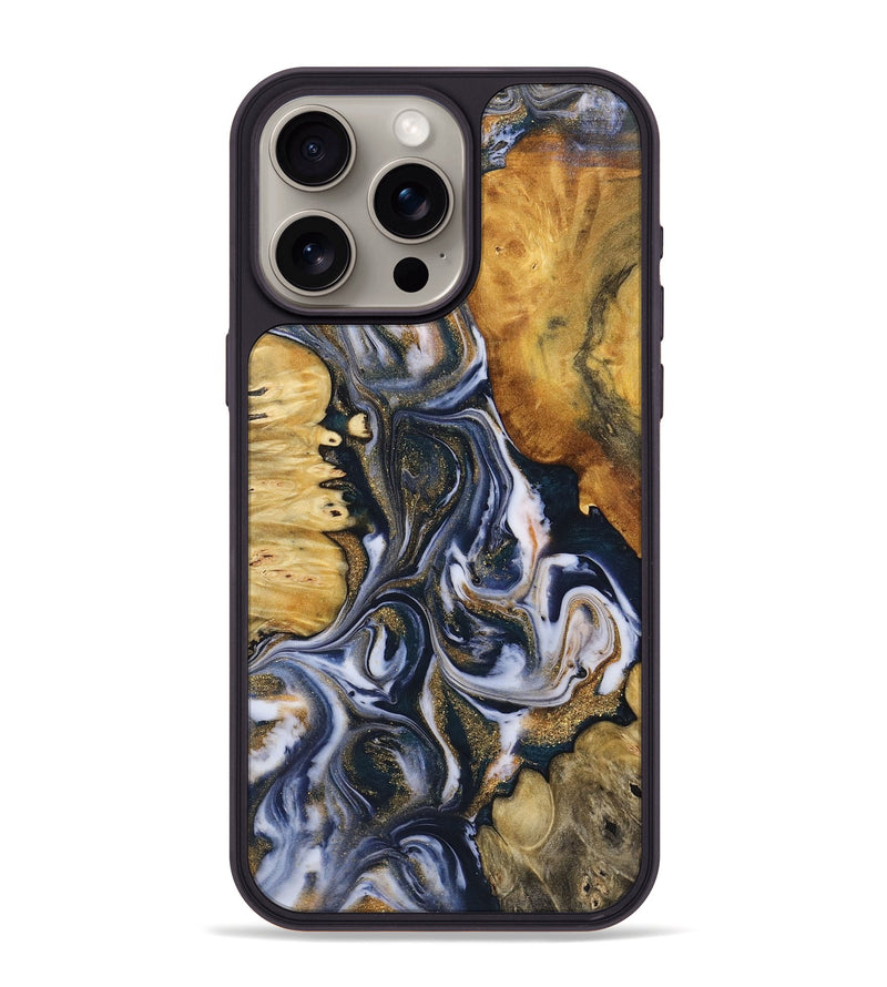 iPhone 15 Pro Max Wood+Resin Phone Case - Londyn (Teal & Gold, 723229)