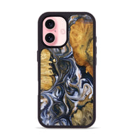 iPhone 16 Wood+Resin Phone Case - Londyn (Teal & Gold, 723229)