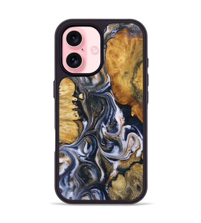 iPhone 16 Wood+Resin Phone Case - Londyn (Teal & Gold, 723229)