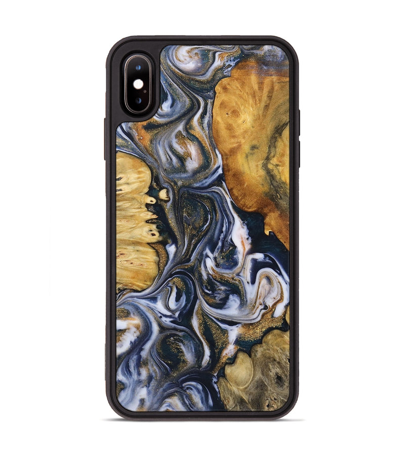 iPhone Xs Max Wood+Resin Phone Case - Londyn (Teal & Gold, 723229)