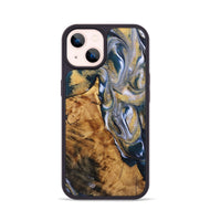 iPhone 14 Wood+Resin Phone Case - Alvin (Teal & Gold, 723230)