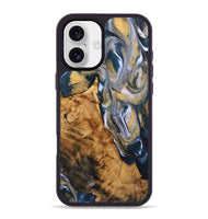 iPhone 16 Plus Wood+Resin Phone Case - Alvin (Teal & Gold, 723230)