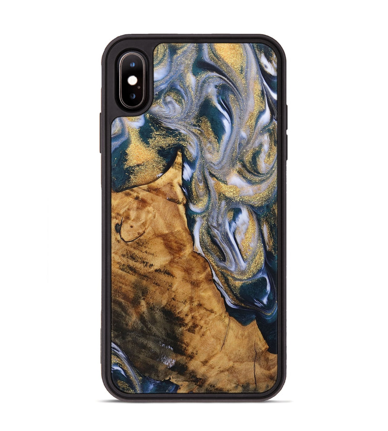 iPhone Xs Max Wood+Resin Phone Case - Alvin (Teal & Gold, 723230)