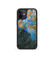 iPhone 12 mini Wood+Resin Phone Case - Katina (Teal & Gold, 723231)