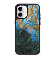 iPhone 16 Plus Wood+Resin Phone Case - Katina (Teal & Gold, 723231)