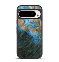 Pixel 9 Pro Wood+Resin Phone Case - Katina (Teal & Gold, 723231)