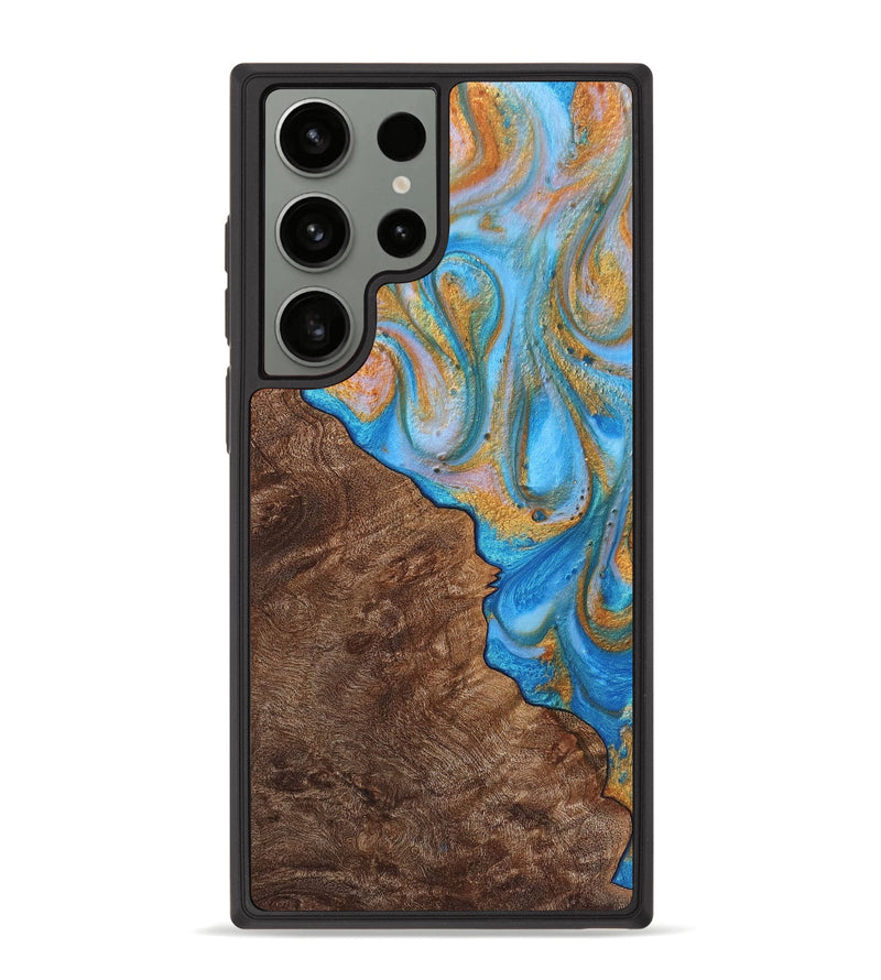 Galaxy S23 Ultra Wood+Resin Phone Case - Felicity (Teal & Gold, 723234)