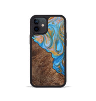 iPhone 12 mini Wood+Resin Phone Case - Felicity (Teal & Gold, 723234)