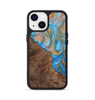 iPhone 13 Wood+Resin Phone Case - Felicity (Teal & Gold, 723234)