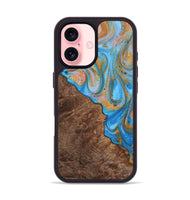 iPhone 16 Wood+Resin Phone Case - Felicity (Teal & Gold, 723234)