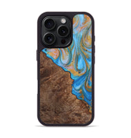 iPhone 16 Pro Wood+Resin Phone Case - Felicity (Teal & Gold, 723234)