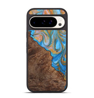 Pixel 9 Pro Wood+Resin Phone Case - Felicity (Teal & Gold, 723234)