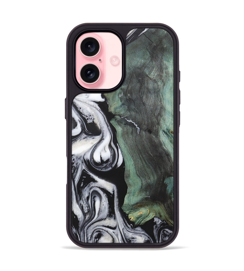 iPhone 16 Wood+Resin Phone Case - Fernando (Black & White, 723239)