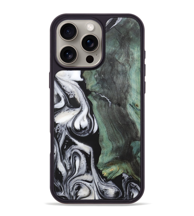 iPhone 16 Pro Max Wood+Resin Phone Case - Fernando (Black & White, 723239)