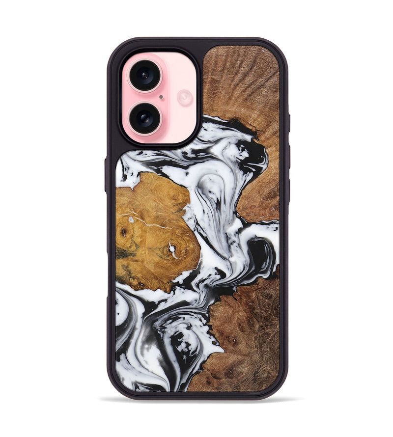 iPhone 16 Wood+Resin Phone Case - Luciana (Black & White, 723241)