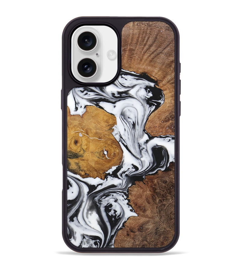 iPhone 16 Plus Wood+Resin Phone Case - Luciana (Black & White, 723241)