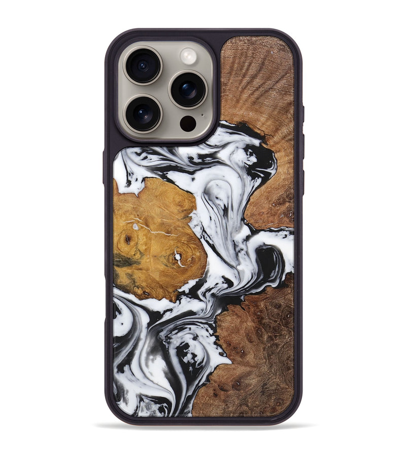 iPhone 16 Pro Max Wood+Resin Phone Case - Luciana (Black & White, 723241)