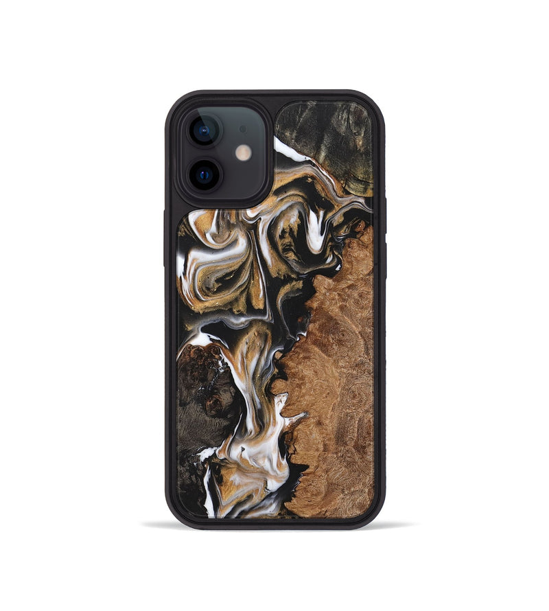 iPhone 12 mini Wood+Resin Phone Case - Doreen (Black & White, 723242)