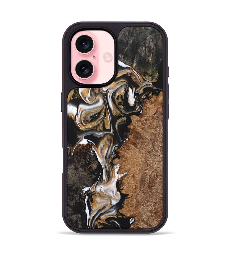 iPhone 16 Wood+Resin Phone Case - Doreen (Black & White, 723242)