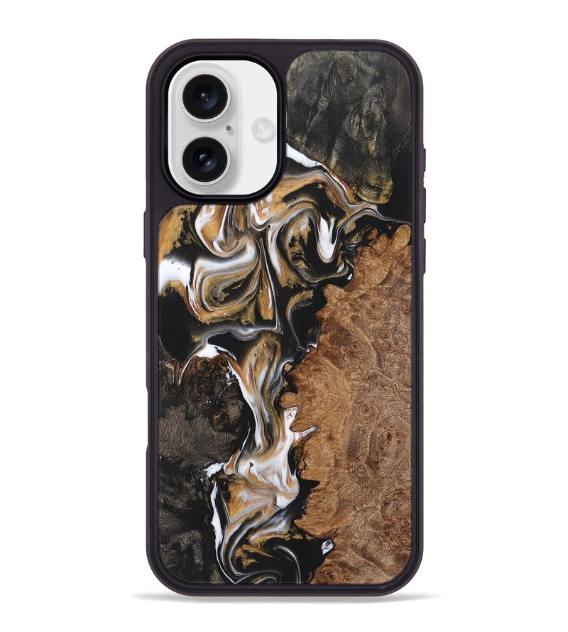 iPhone 16 Plus Wood+Resin Phone Case - Doreen (Black & White, 723242)