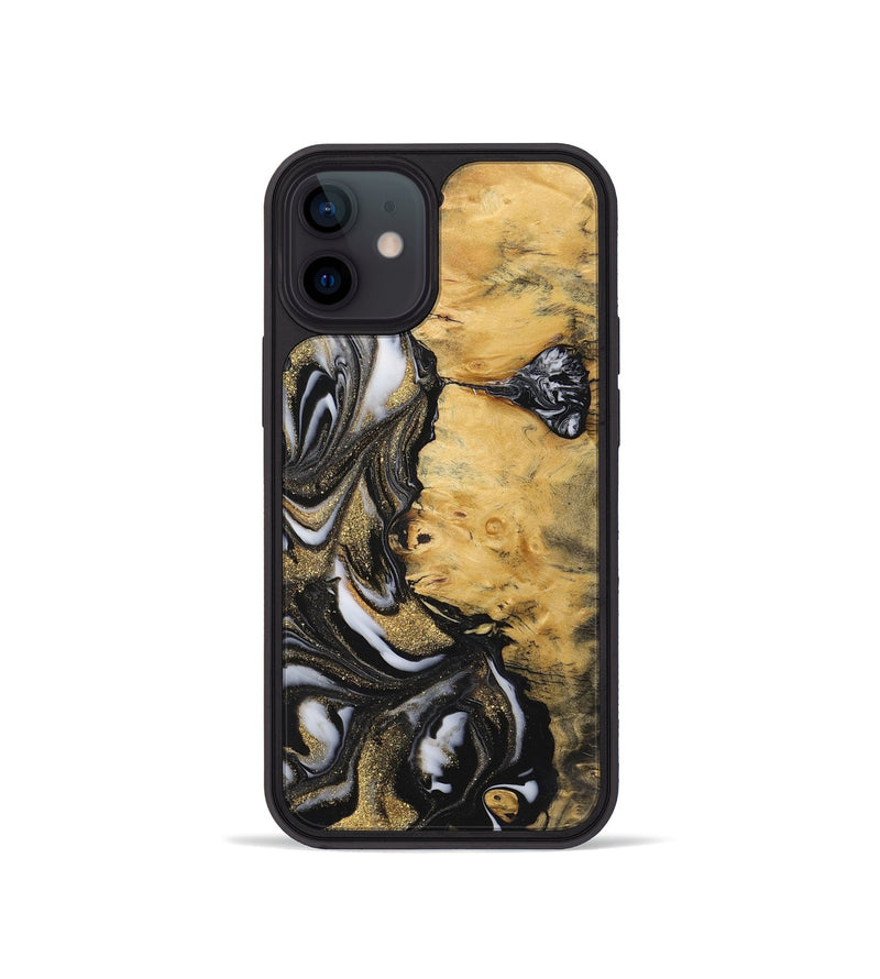 iPhone 12 mini Wood+Resin Phone Case - Sallie (Black & White, 723245)