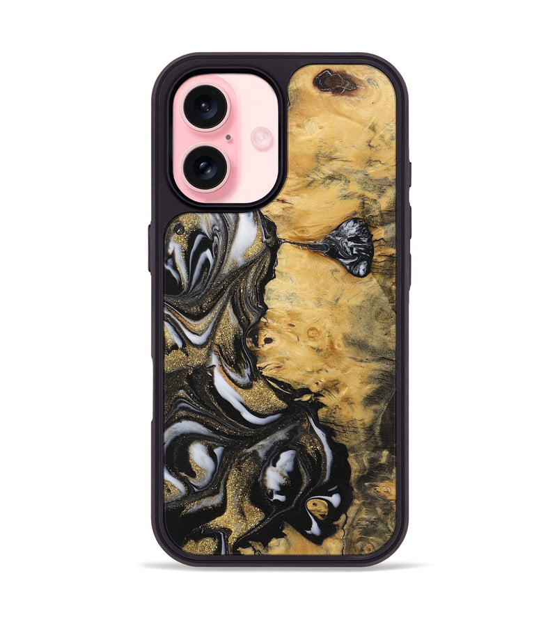 iPhone 16 Wood+Resin Phone Case - Sallie (Black & White, 723245)