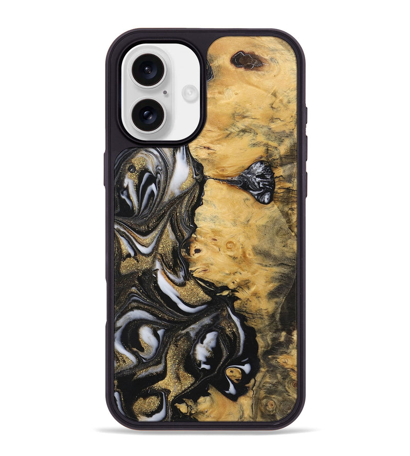 iPhone 16 Plus Wood+Resin Phone Case - Sallie (Black & White, 723245)