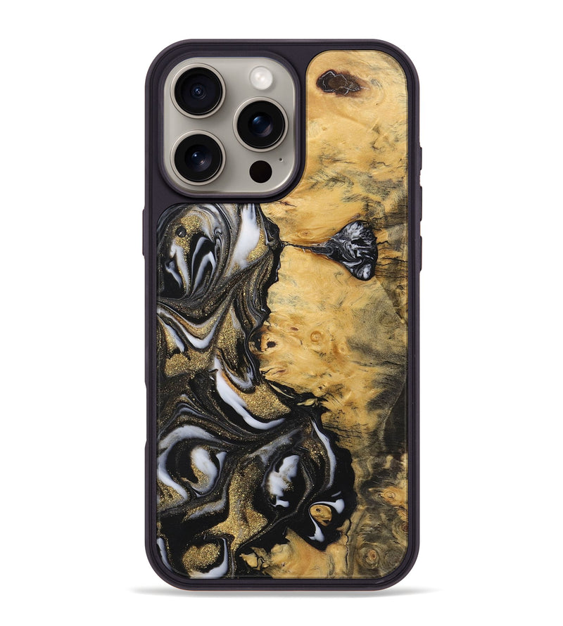 iPhone 16 Pro Max Wood+Resin Phone Case - Sallie (Black & White, 723245)