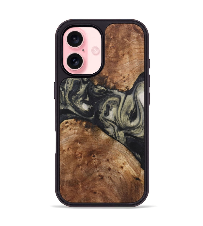 iPhone 16 Wood+Resin Phone Case - Ronnie (Black & White, 723247)