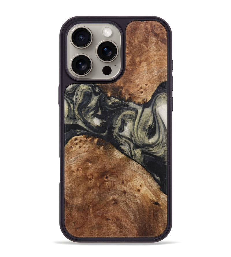 iPhone 16 Pro Max Wood+Resin Phone Case - Ronnie (Black & White, 723247)