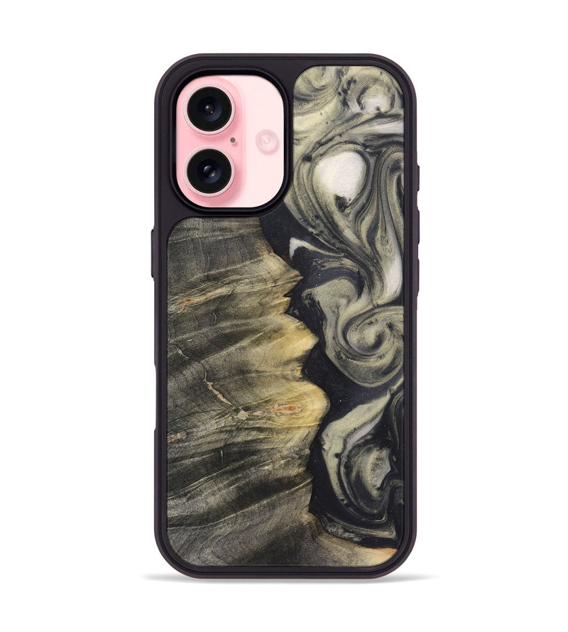 iPhone 16 Wood+Resin Phone Case - Angelo (Black & White, 723248)