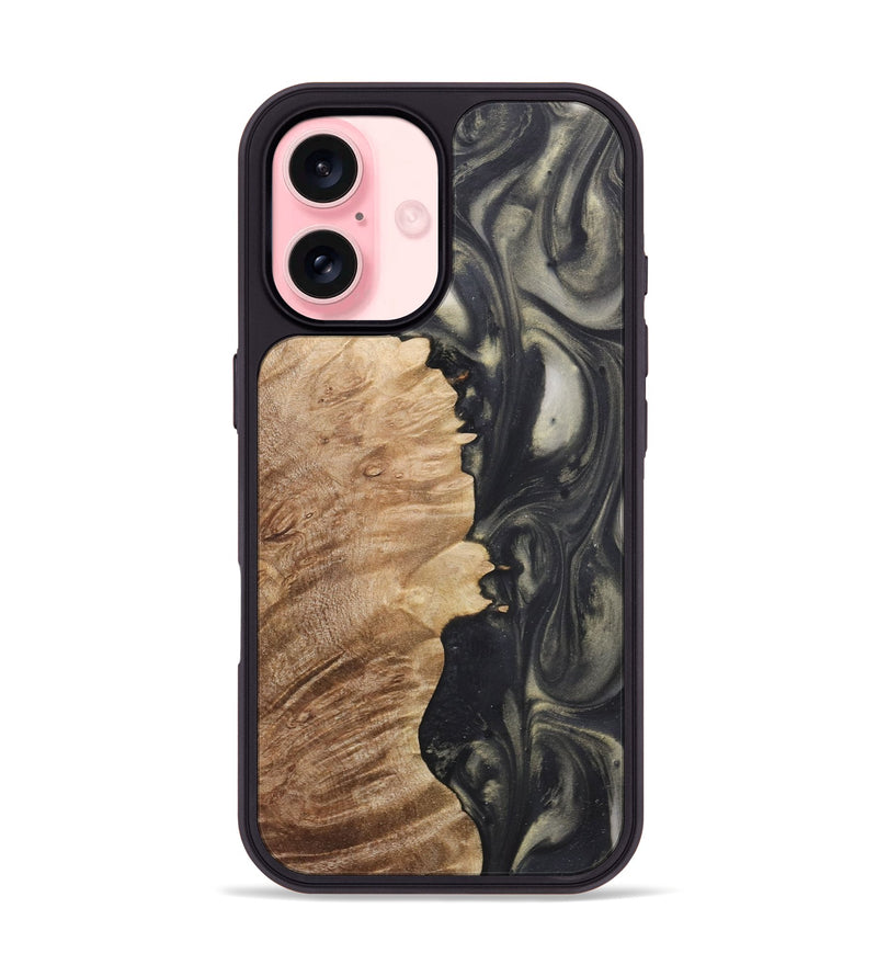 iPhone 16 Wood+Resin Phone Case - Owen (Black & White, 723249)